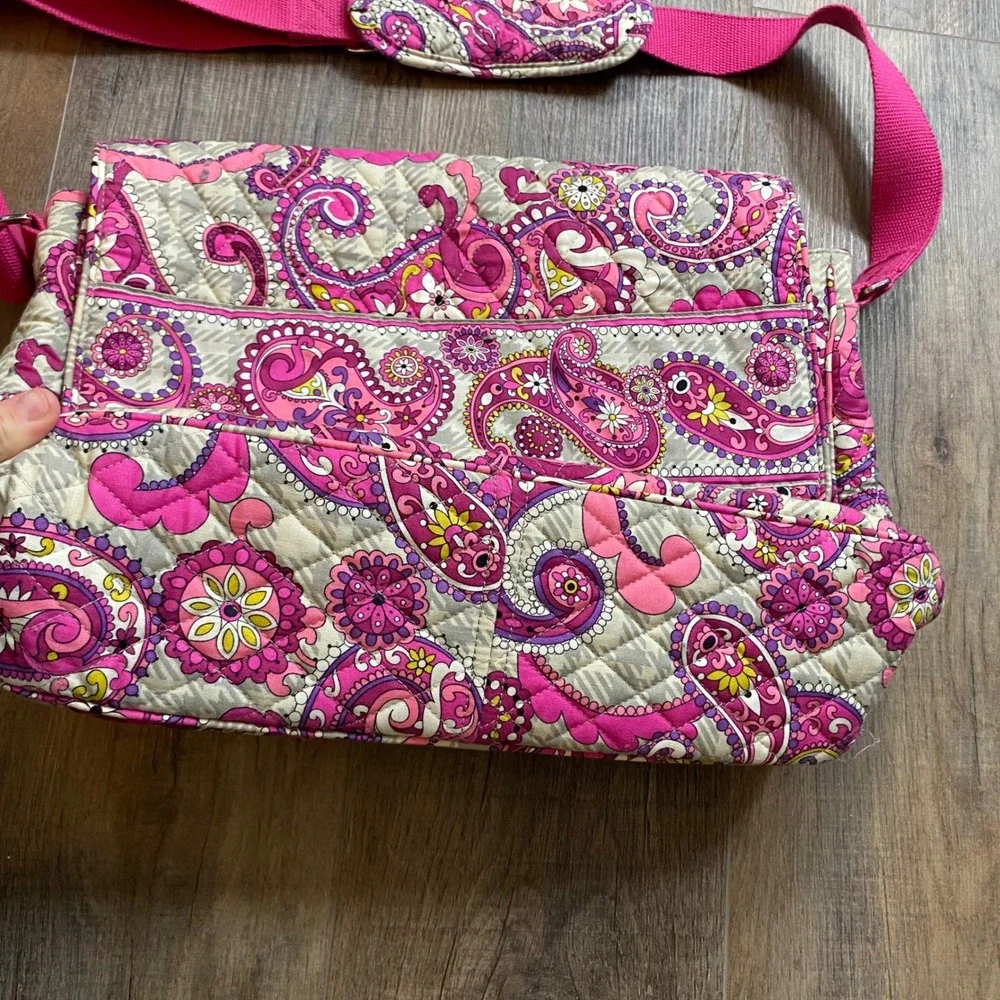 Vera Bradley Paisley Meets Plaid Quilted Messenger Bag Crossbody Laptop Case